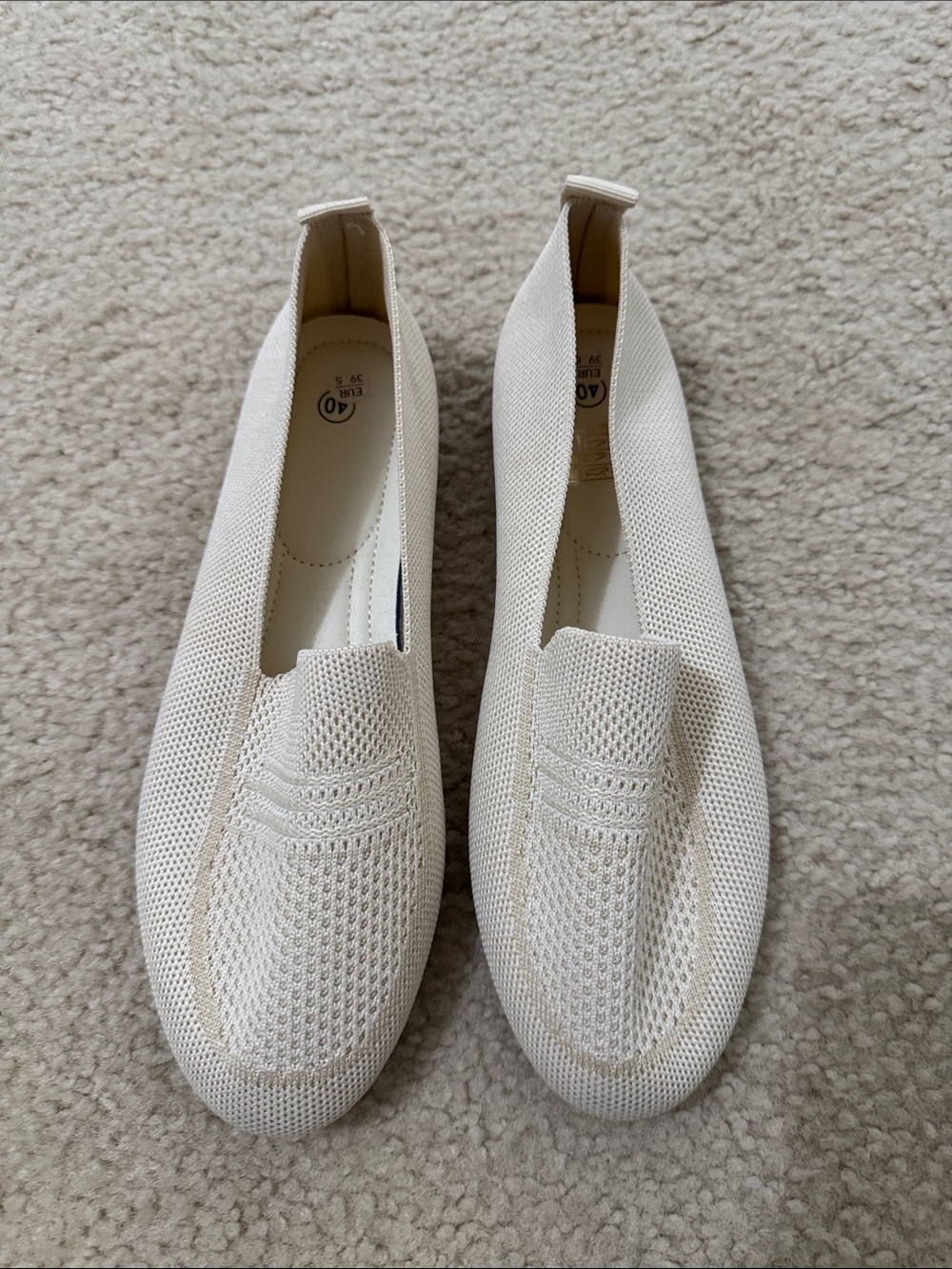 Light Cream Knit Slip-On Women’s Loafers